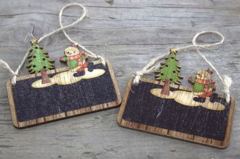 XWD-09 - Pack de 2 décorations artisanales de Noël en bois - Bonhomme de neige et arbre - Vendu en 6x unité/s par extérieur 3