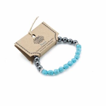 FGemB-09 - Bracelet de pierres précieuses à facettes - Howlite turquoise magnétique - Vendu en 3x unité/s par extérieur 1