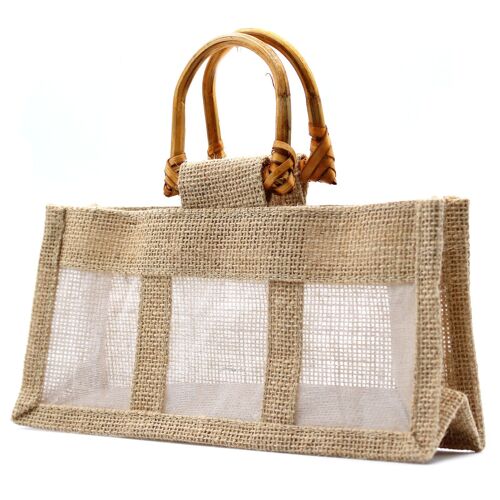 JCGB-03 - Pure Jute and Cotton Window Gift Bag  - Three Windows Natural - Sold in 10x unit/s per outer