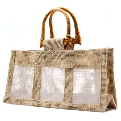 JCGB-03 - Sac cadeau avec fenêtre en pur jute et coton - Trois fenêtres naturelles - Vendu en 10x unité/s par extérieur