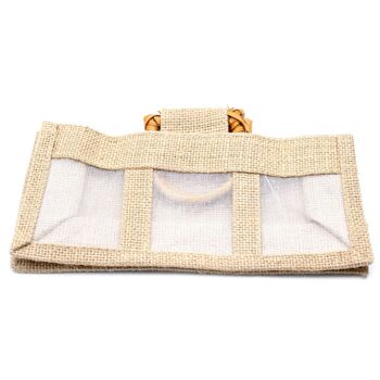 JCGB-03 - Sac cadeau avec fenêtre en pur jute et coton - Trois fenêtres naturelles - Vendu en 10x unité/s par extérieur 3