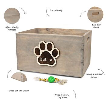 Boîte de rangement pour jouets pour chiens en bois avec personnalisation 6