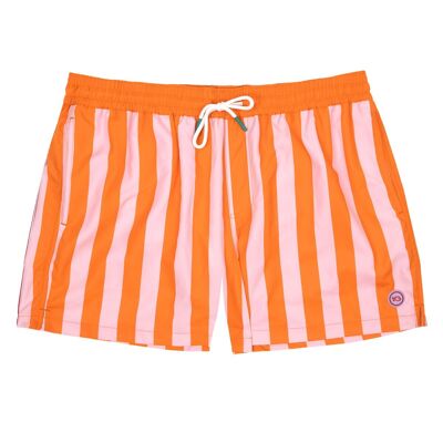 Badeshorts aus 100 % recyceltem Polyester. Orange und rosa gestreift