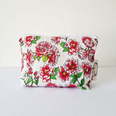 Rosa Blumen Floral handgemachte Kosmetiktasche Make-up Kulturbeutel