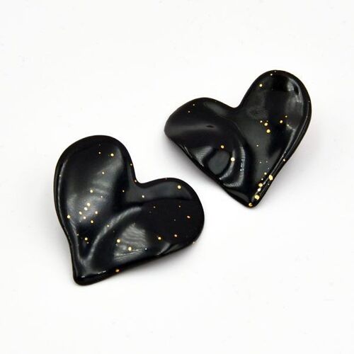 Black Heart Glossy Porcelain Earrings