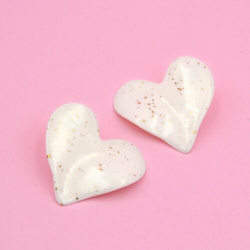 White Heart Glossy Porcelain Earrings