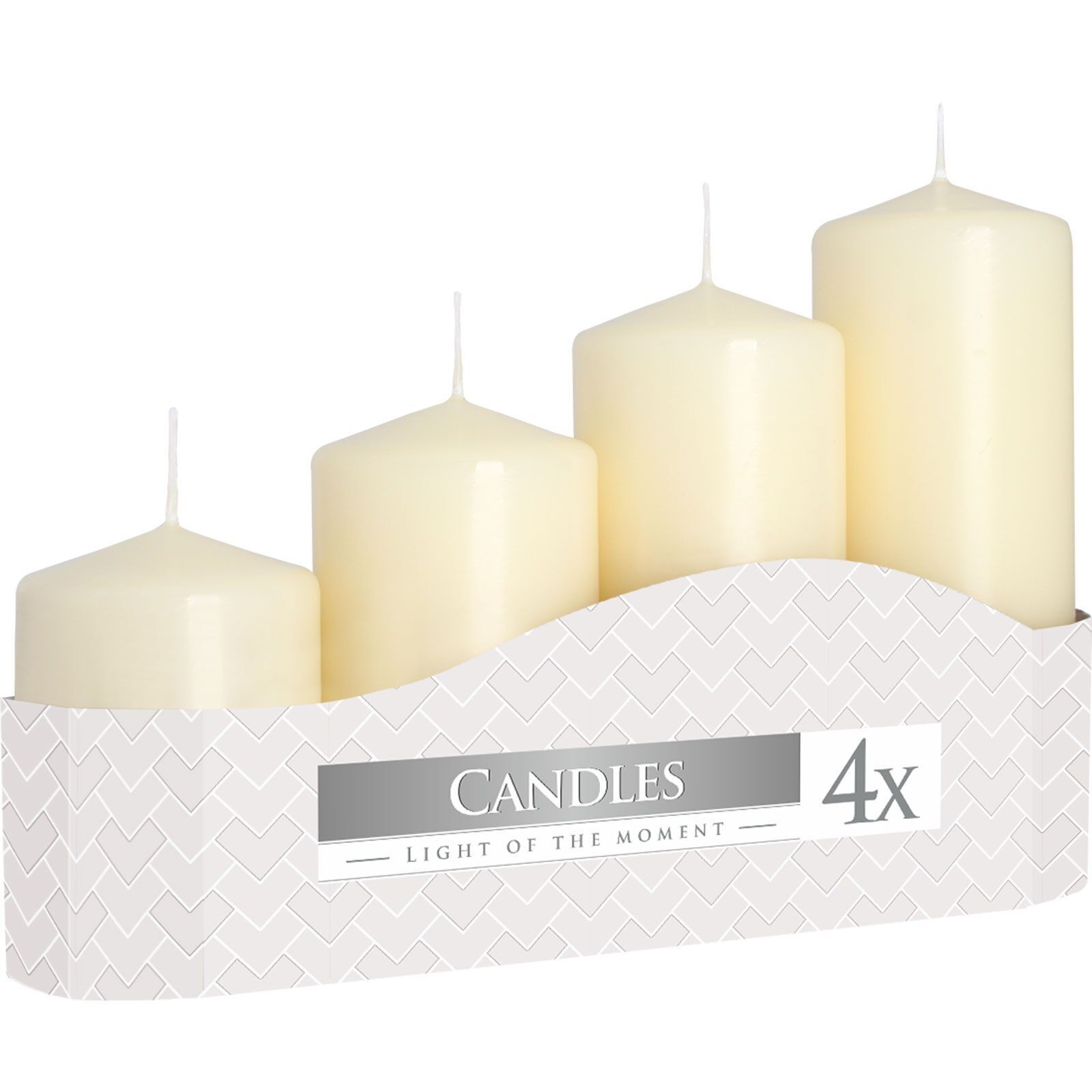 PC-05 - Set of 4 Pillar Candles  50mm (11/16/22/33H) - Ivory - Sold in 3x unit/s per outer