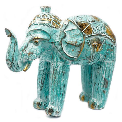 VINTEP-02 - Wood Carved Elephant - Turquoise Gold - Sold in 1x unit/s per outer