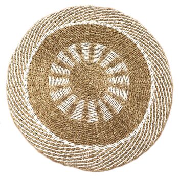 SGR-02 - Tapis rond en jonc de mer - Blanc et beige - Soleil intérieur - 1 m - Vendu en 1x unité/s par extérieur