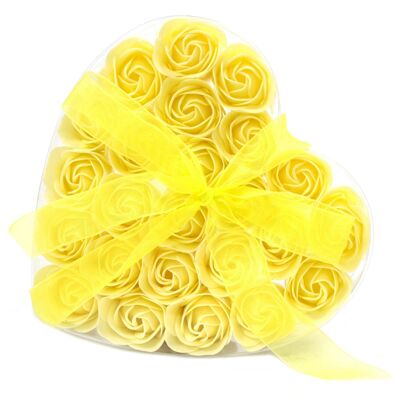 LSF-21 - Set di 24 scatole di fiori di sapone a forma di cuore - Rose gialle - Venduto in 1x unità per esterno