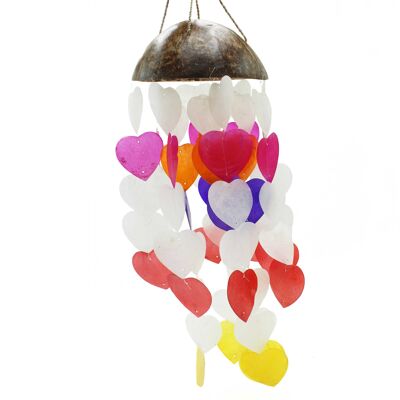 Copi-13 - Campanas de viento de coco y capiz - Corazones grandes - 40 cm - Se vende en 1 unidad por exterior