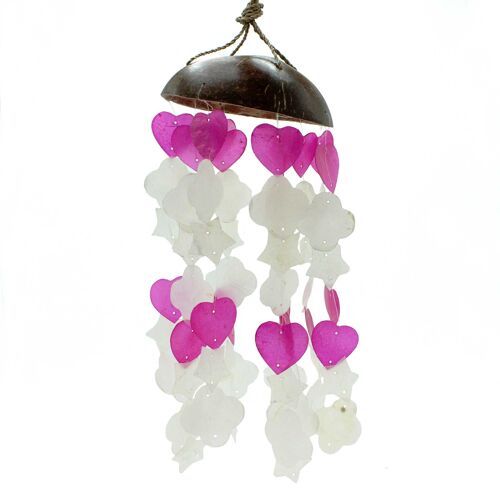 Copi-12 - Coconut & Capiz Windchimes - Pink and White Mix Shapes - 35cm - Sold in 1x unit/s per outer