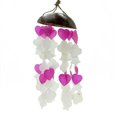 Copi-12 - Campanas de viento de coco y capiz - Mezcla de formas rosa y blanco - 35 cm - Se vende en 1 unidad por exterior