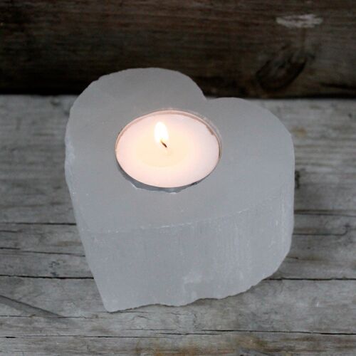 SelCH-07 - Selenite Heart Candle Holder - Sold in 1x unit/s per outer
