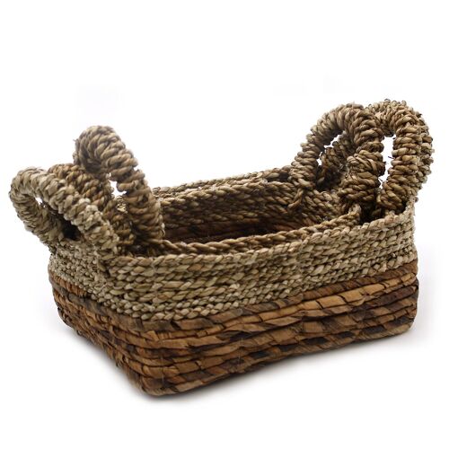 NBA-04 - Banana Leaf & Seagrass Square Basket- Set of 3 - Sold in 1x unit/s per outer