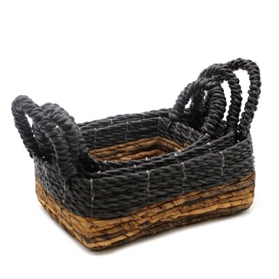 NBA-05 - Banana Leaf & Hitam Rafia Square Basket - Set di 3 - Venduto in 1x unità/i per esterno