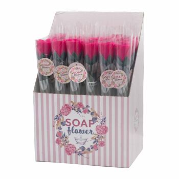 RRSF-07 - Fleurs de savon prêtes à la vente au détail - Petite rose - Rose - Vendu en 24x unité/s par extérieur 1