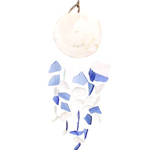 GWC-05 - Recycled Glass & Copis Wind Chime - Blue & White - Sold in 1x unit/s per outer
