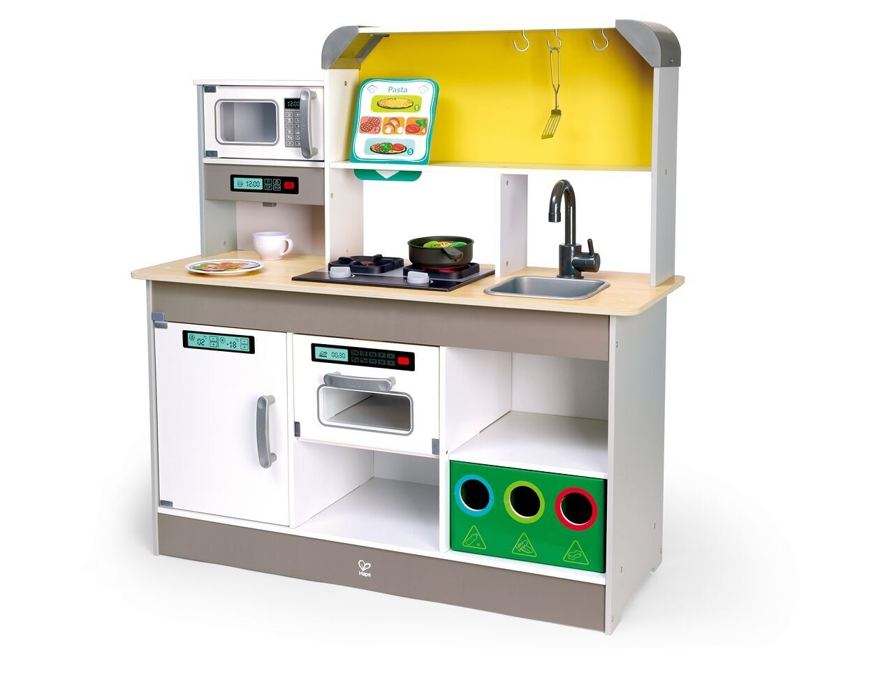 Hape - Wooden Toy - Kitchen with Electronic Hob and Recycling Bin - Kitchen and Accessories