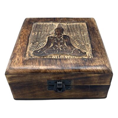 IMBox-06 - Boîte à souvenirs carrée en bois 13x13x6cm - Bouddha - Vendu en 1x unité/s par extérieur