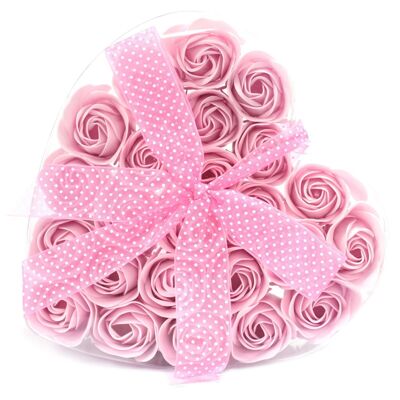 LSF-20 - Set di 24 scatole di fiori di sapone a forma di cuore - Rose rosa - Venduto in 1x unità per esterno