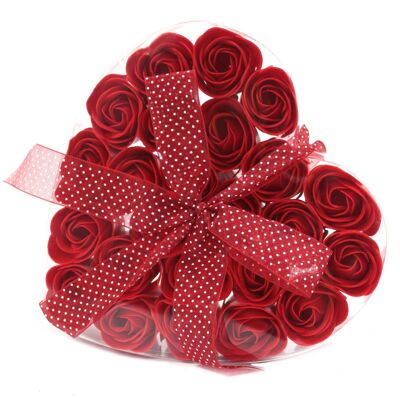 LSF-19 - Set di 24 scatole di fiori di sapone a forma di cuore - Rose rosse - Venduto in 1x unità/i per esterno