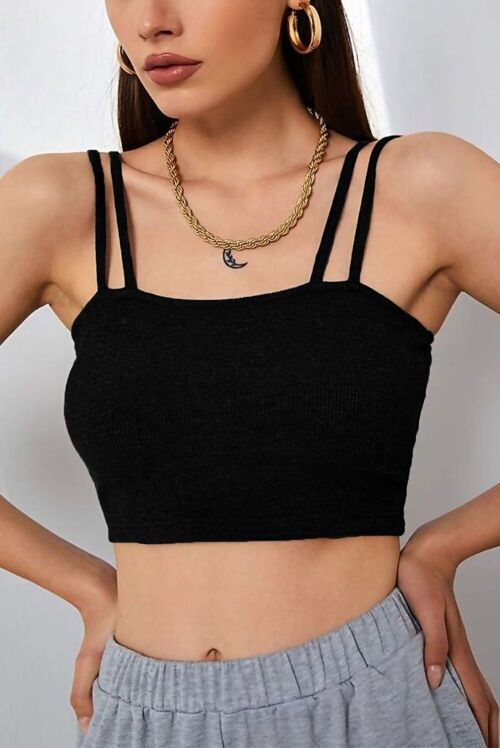 RIB KNIT DOUBLE STRAP CROP TOP - AD6196