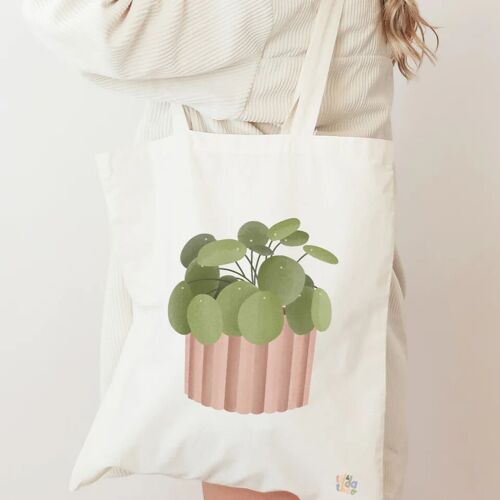 Stofftasche Pilea Pflanze - Jutebeutel Zimmerpflanze Monstera Tasche