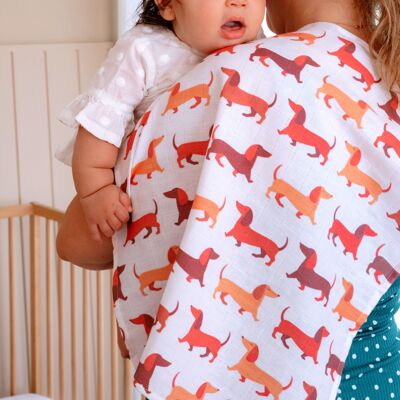 Manta de muselina para bebé, tamaño grande, de algodón orgánico, perro salchicha Dachshund