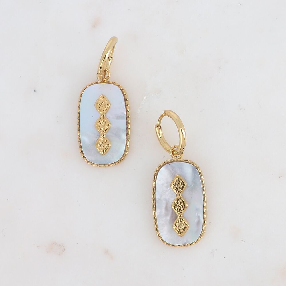 Créoles Dévonne - pierre rectangle arrondie et 3 losanges