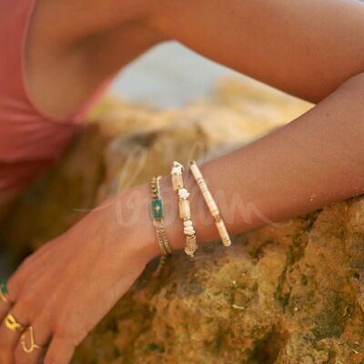 Bracciale elastico Ambérine - perle di conchiglia e pietre naturali
