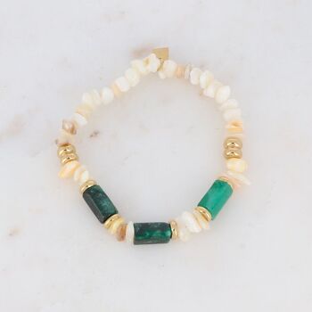 Bracelet Ambérine élastique - perles coquillages et pierres naturelles 2