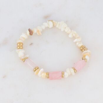 Bracelet Ambérine élastique - perles coquillages et pierres naturelles 5