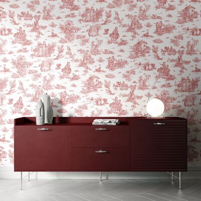 Papel pintado barroco Toile de Jouy Rose