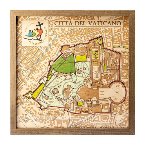 GIUBILEO 2025 - CITTA DEL VATICANO - Holz Wandkarte - offizielle Giubileo 2025 Lizenz - Lieferung ab November 2024