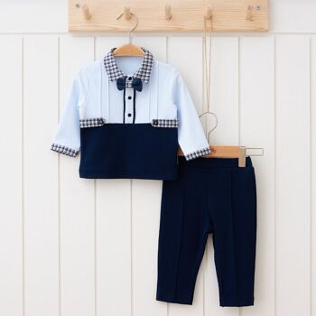 Ensemble ours élégant à carreaux bleu marine pour bébé garçon, un paquet de cinq tailles, 100% coton, avec un nœud papillon 3