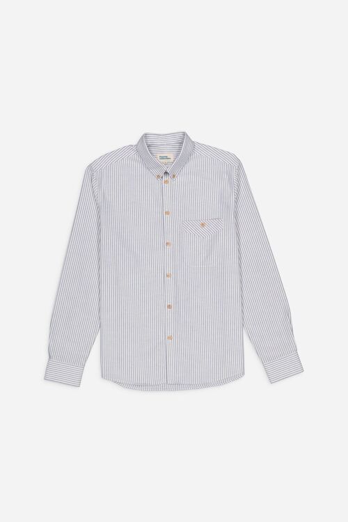 Chemise Oxford Rayée Blanche / Bleu Marine