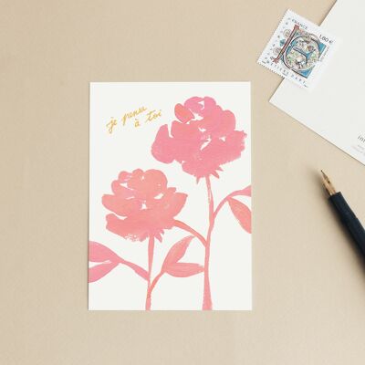 Postal "Estoy pensando en ti" Rosas - Ilustración / Regalo / Cumpleaños