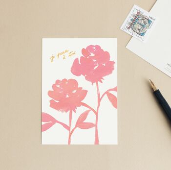 Carte postale "Je pense à toi" Roses - Illustration / Cadeau / Anniversaire 1