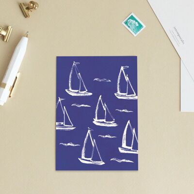 Postkarte Segelboot-Motiv - Illustration / Abenteuer / Segeln / Mann