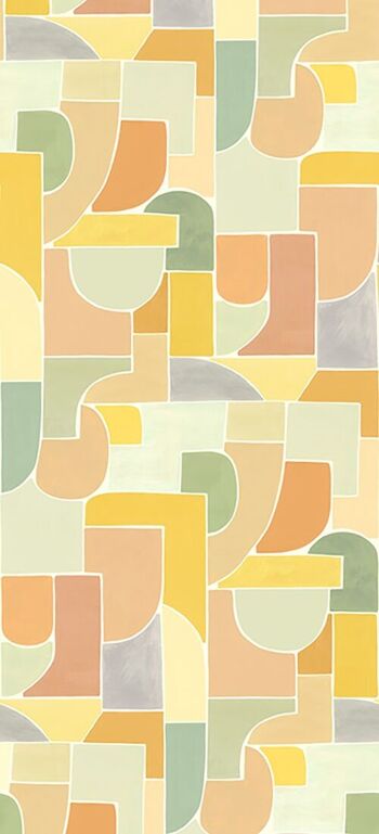 Papier peint géométrique - Géo Puzzle - Jaune Abricot Amande 2