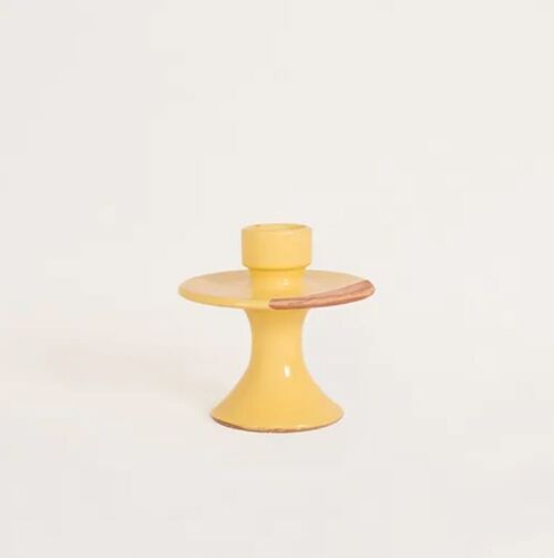 Bougeoir sur pied jaune en poterie émaillée bougie 3cm