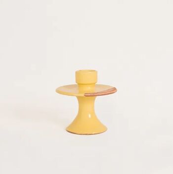 Bougeoir sur pied jaune en poterie émaillée bougie 3cm 1