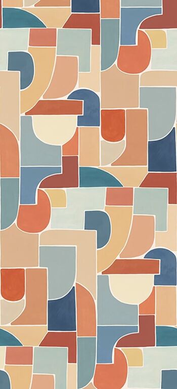 Papier peint géométrique - Géo Puzzle - Bleu Terracotta 2