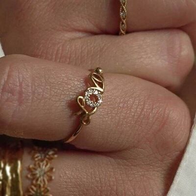Fine gold rhinestone love letter ring