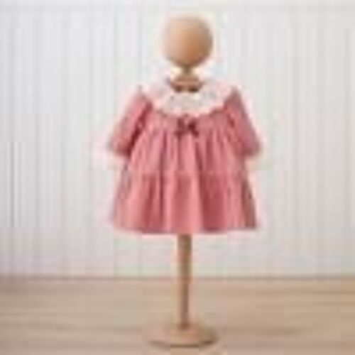 A Pack of Five Sizes Girl Natural Cotton Long Sleeve Smock Ribbon Dress