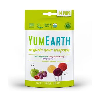 Sucettes biologiques YumEarth saveur fruits acidulés (14 unités.)  