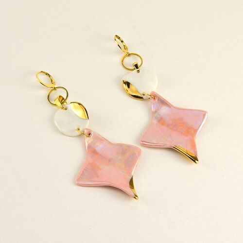 Big Stars - Long Earrings, Marbled and Gilded Porcelain