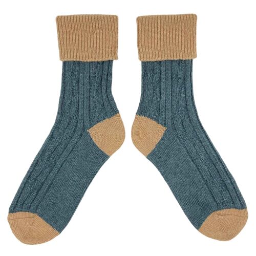 SLOUCH SOCKS - cashmere mix - TEAL/BISCUIT