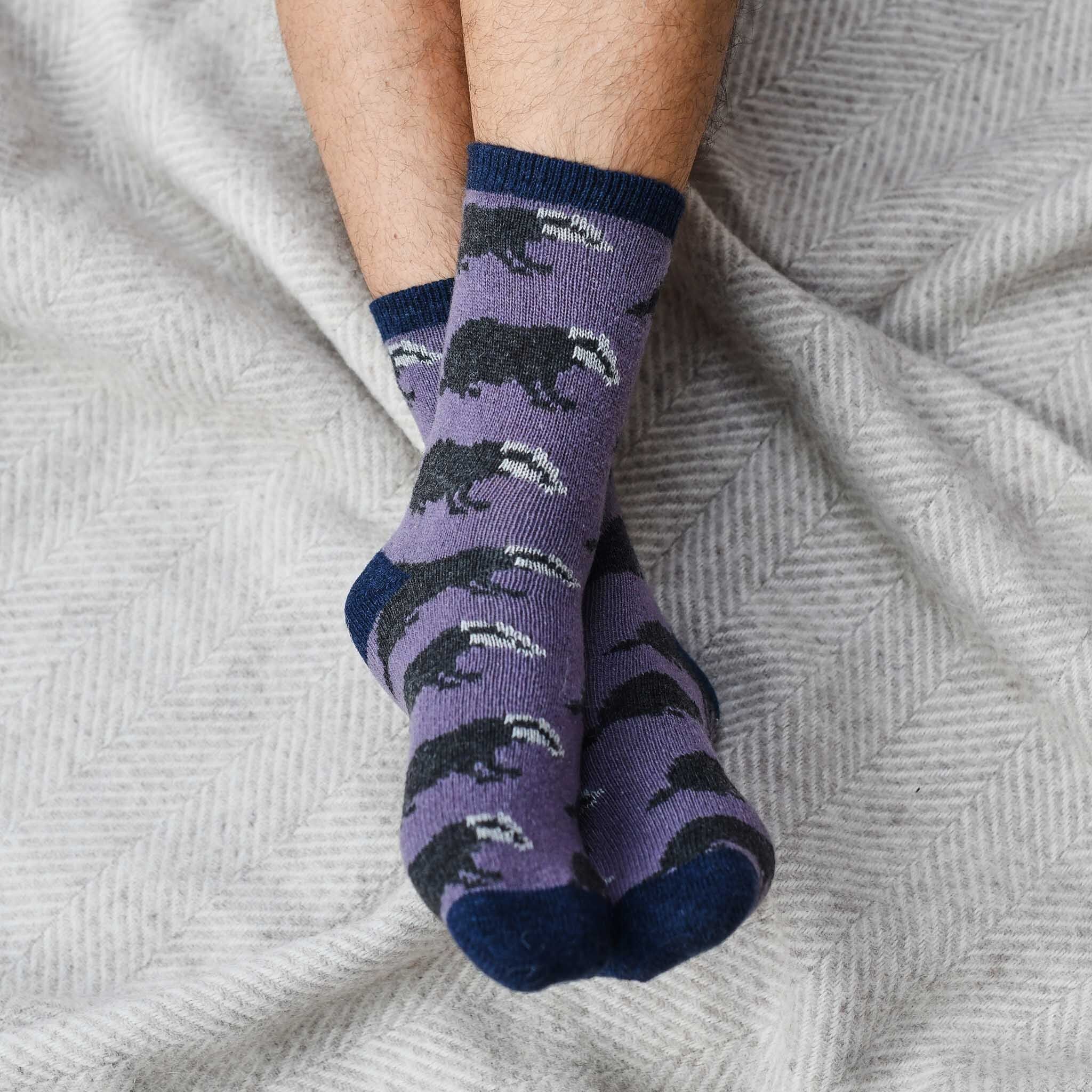 Men's Lambswool Ankle Socks - badgers - purple
